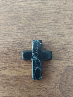 Black Cross Stone Pendant with White Veining